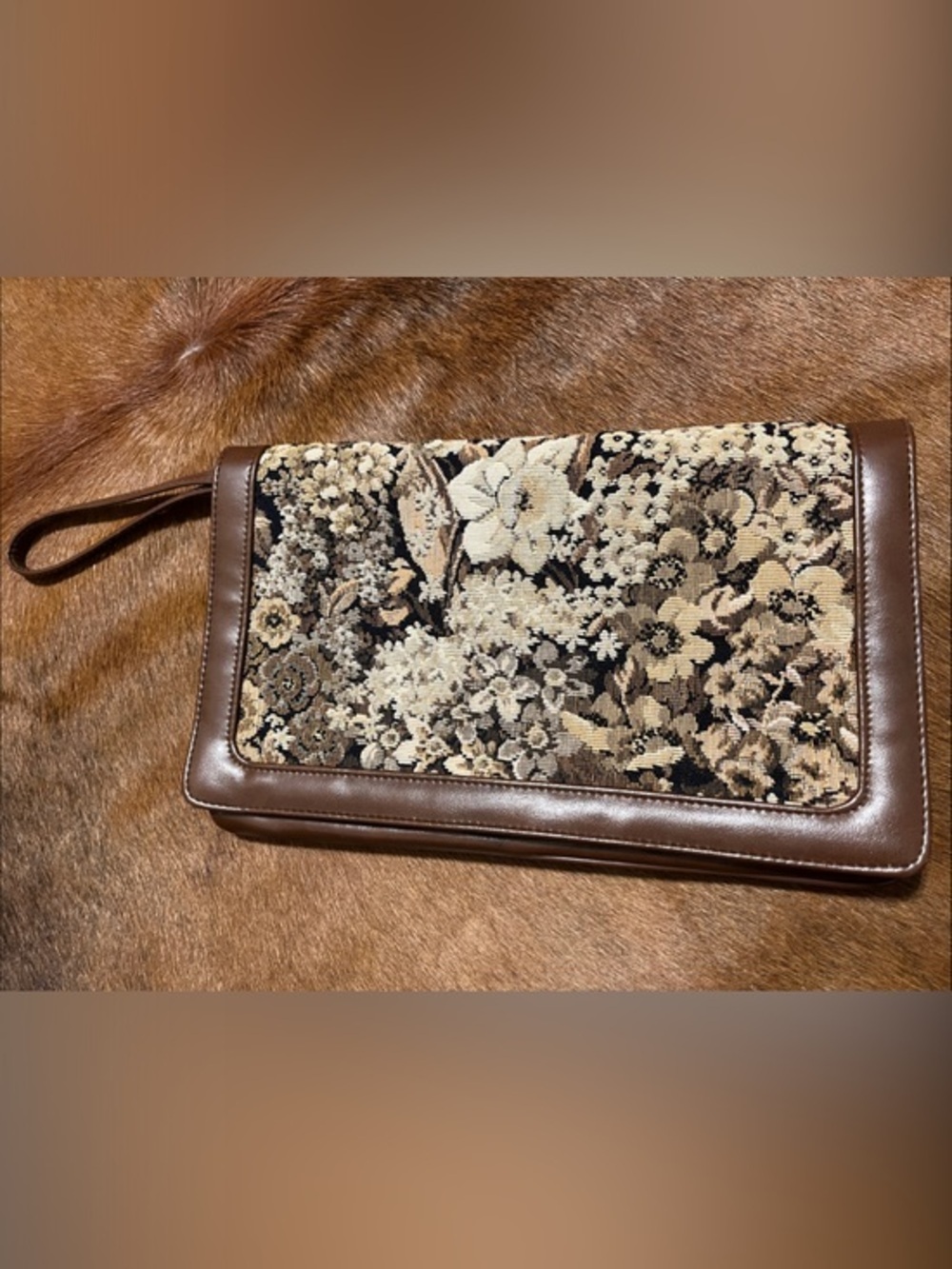 Vintage Woven Floral Wristlet Clutch - Brown